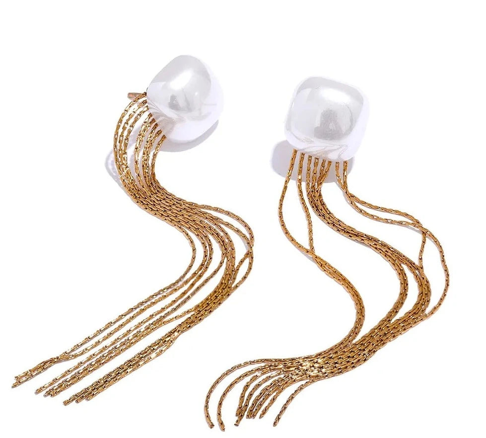 Brinco Longo Pérola Quadrada