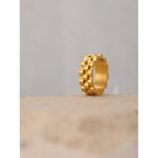 Anel Dourado Estilo Engrenagem