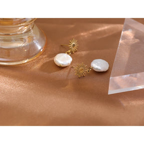 Brinco Sol com Pingente de Pérola