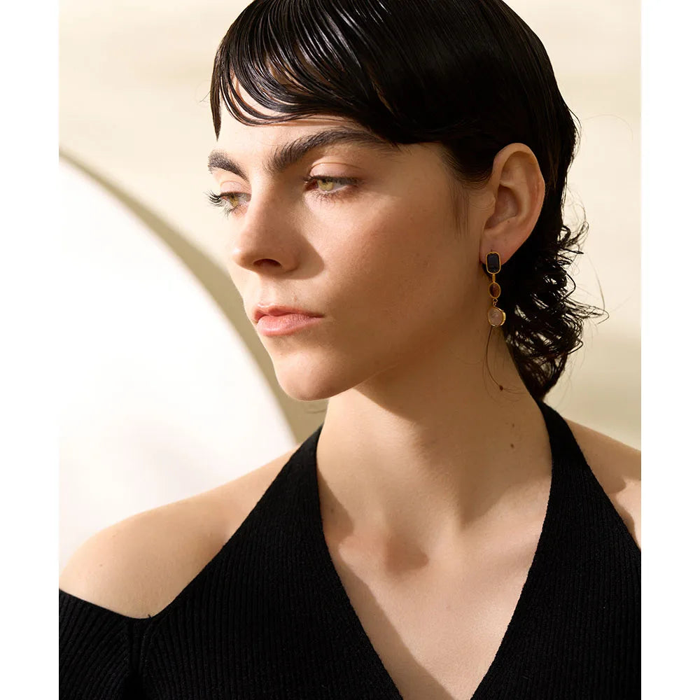 Brinco Alongado Pedra Natural