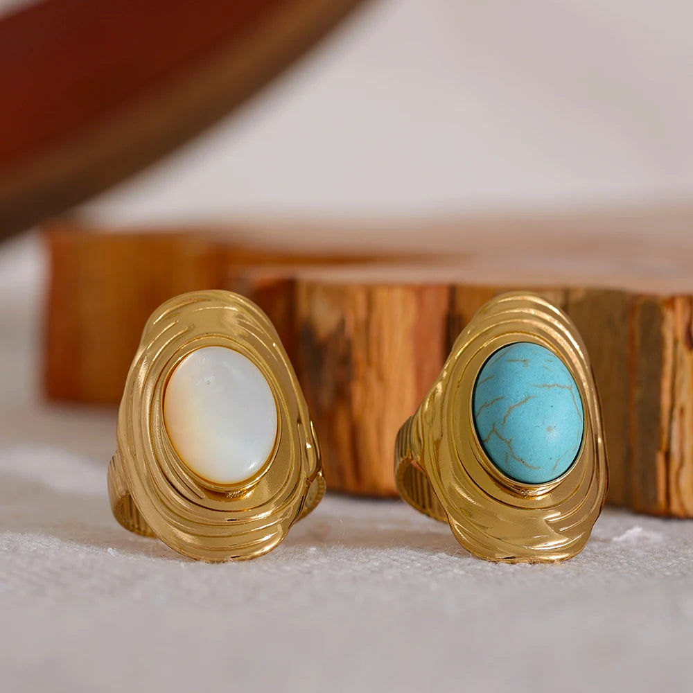 Anel Vintage Com Pedra Natural