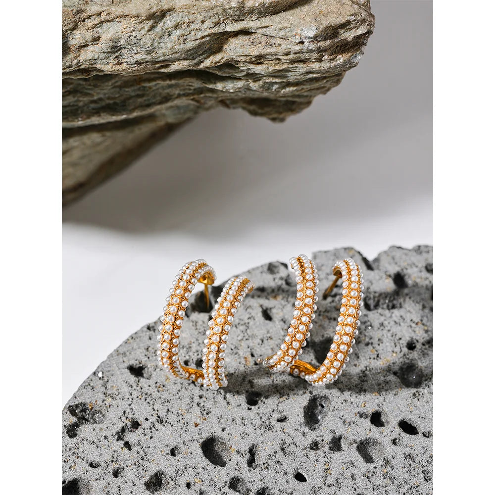 Brinco Argola Dupla com Pérolas