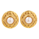 Brinco Redondo Texturizado com Pérola