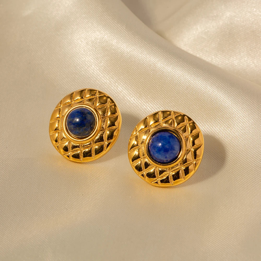 Brinco Redondo Texturizado com Pedra Natural